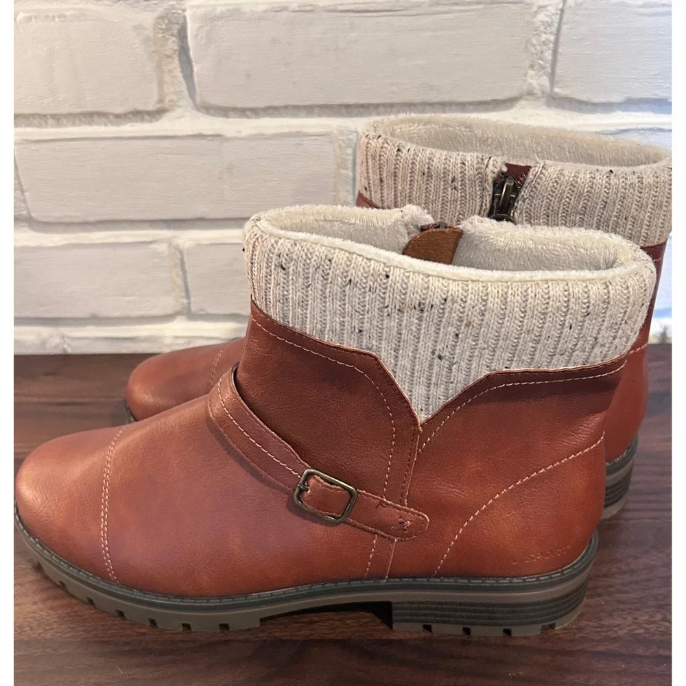 NWOT JSport by Jambu Violet Brown Knit Collar Ankle Boots Womens‎ 11M Lug Sole